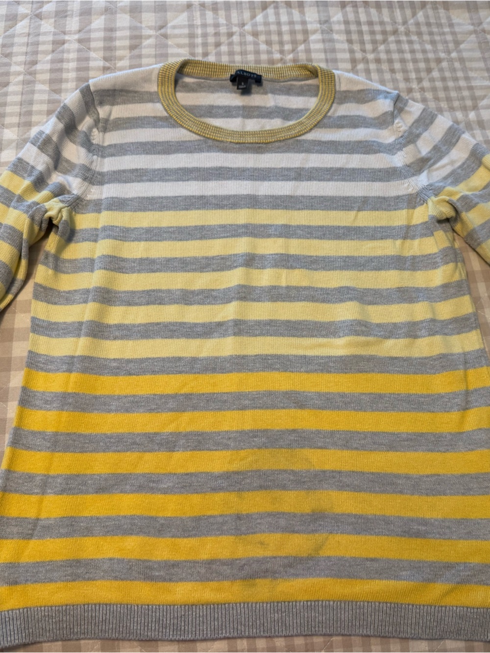 Talbots Yellow and Gray Striped Crewneck Sweater Small